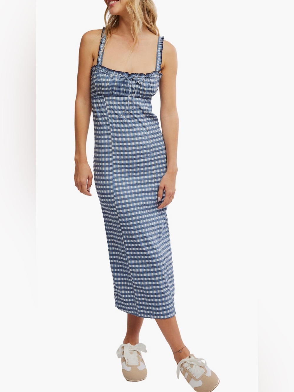 Free People Blue and White Gingham Lucinda Dress Size Small